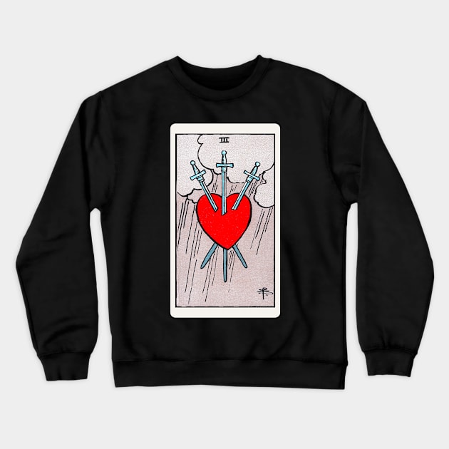 Card #52 - Three Of Swords - Rider Waite Smith Tarot Crewneck Sweatshirt by RetroFitted